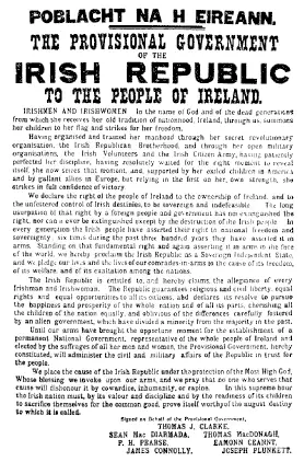 Easter Proclamation of 1916. The rebellions inspired the Irish song 'Foggy Dew'