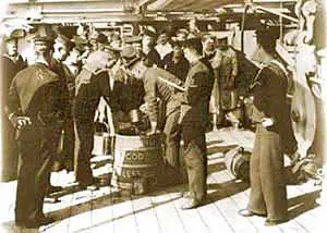 Grog issue on board the HMS Endymion circa 1905