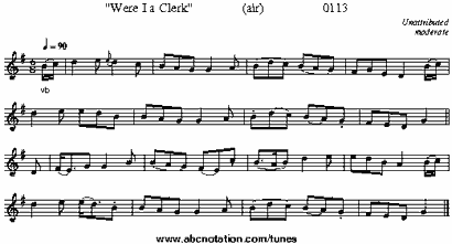 Were I a Clerk melody (to Irish writer Thomas Moore song - You Remember Ellen) from abc notation